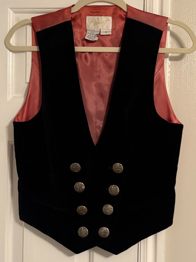 Vintage 80s Black Velvet Spiegel Apart Brand Vest